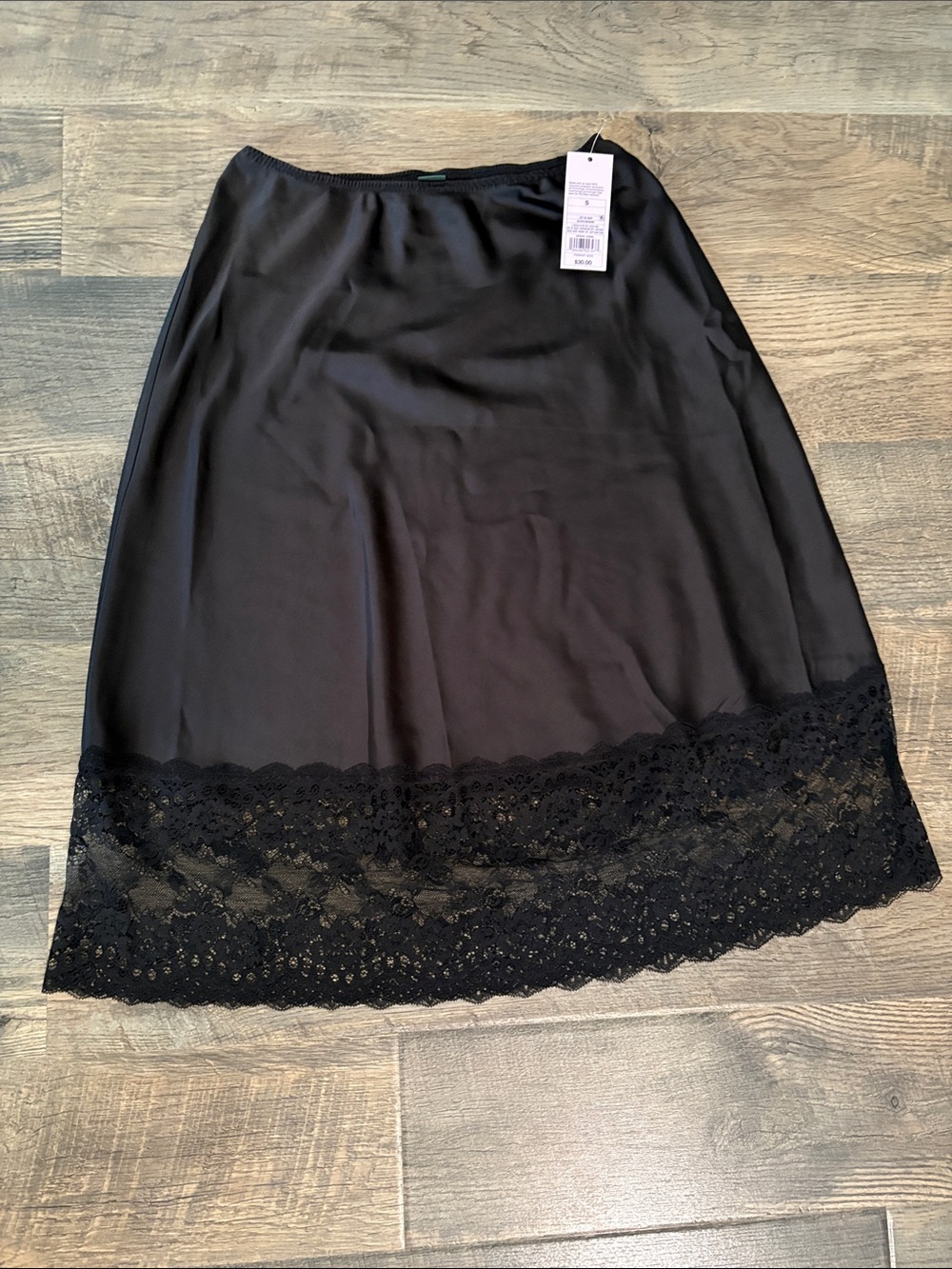 wild fable Black Lace Trim Midi Slip Skirt